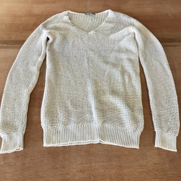 Uniqlo Sweater Women M Beige Open Knit V Neck Long Sleeve Pullover Preppy 17585 - Picture 1 of 10
